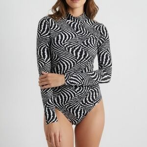 Lazofy bodysuit top womens‎ zebra print Long sleeve  M
